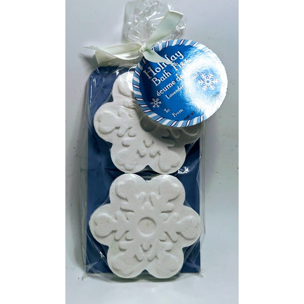 2 Holiday Bath Fizz Bomb White Snowflakes Stocking Stuffer Christmas